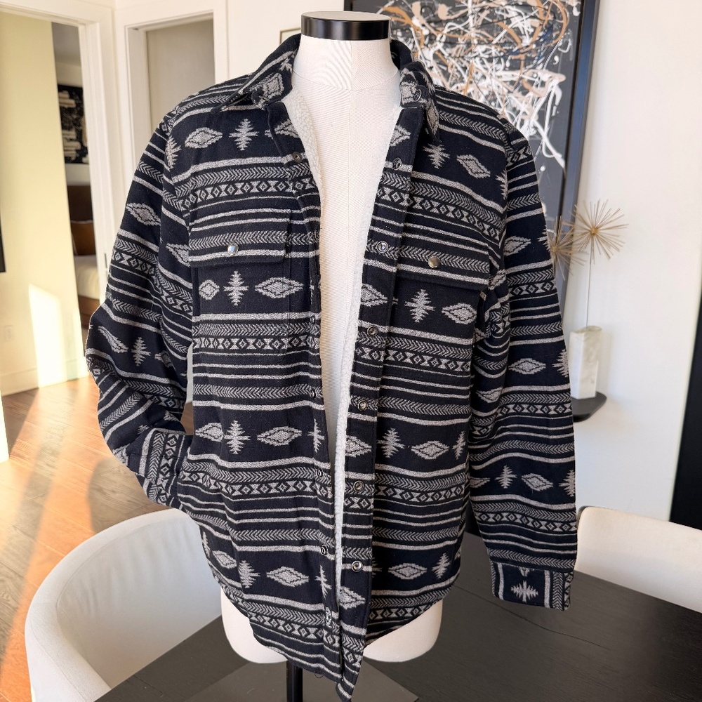 Men's Todd Snyder Aztec Japanese Basecamp Sherpa lined Snap Shirt Jacket